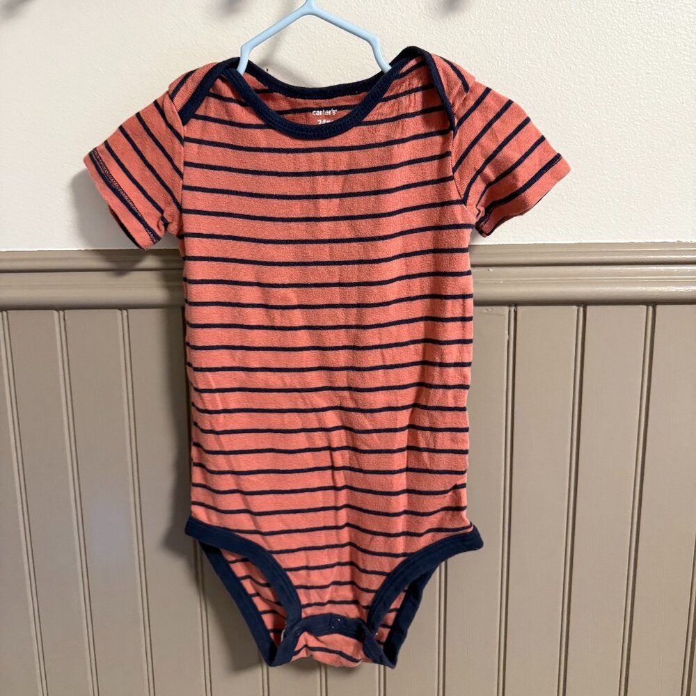 Carter's Short Sleeve Onesie | 24M | Orange and Blue Striped